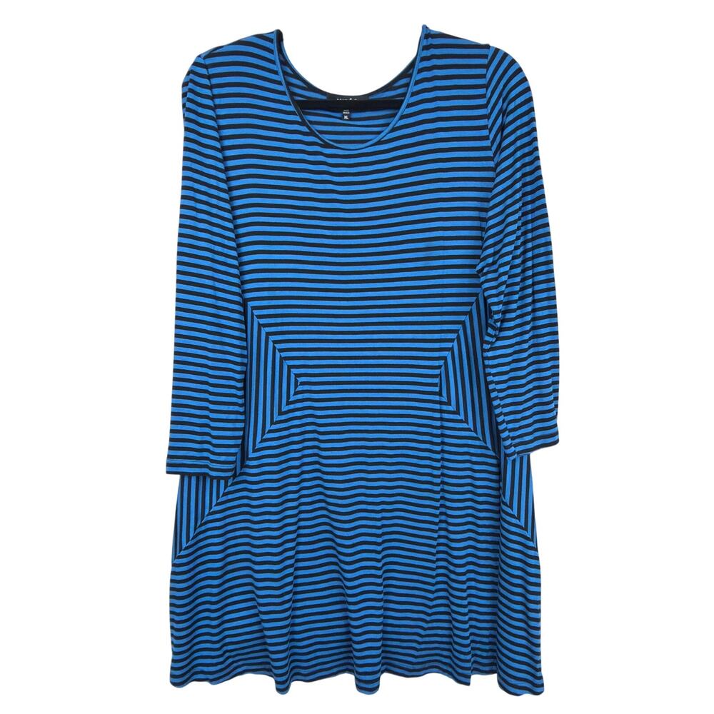 Comfy USA Blue And Black Striped 3 4 Sleeve Scoop Neck Tunic Top XL